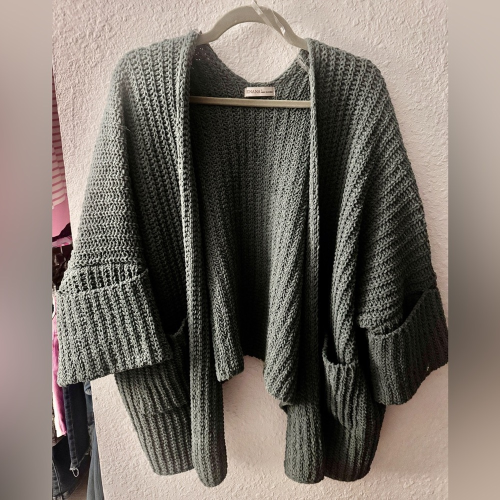 Zenana Outfitters Olive Knit Open-Front Cardigan